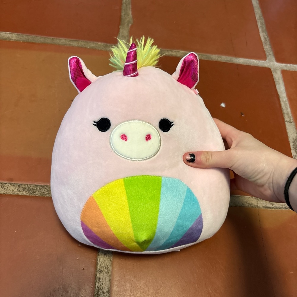 8” squishmallow Pink Unicorn Plush with Rainbow Belly
